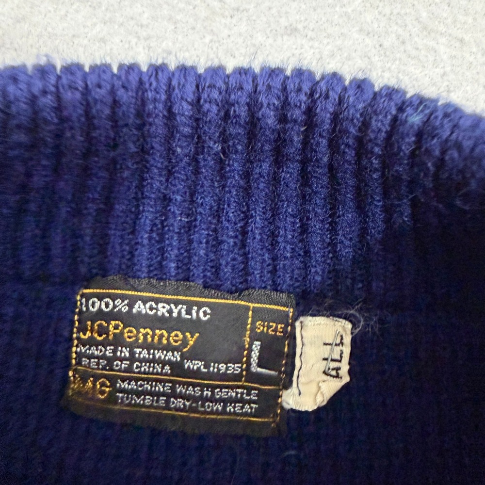 Vintage JCPenney Sweater Large White Fair Isle Mock Neck Vintage Acrylic Knit - Picture 5 of 9